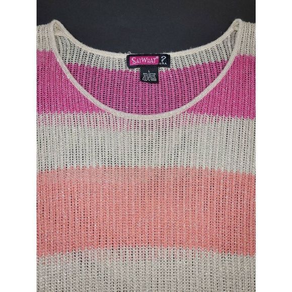 Say What? Women's Short Dolman Sleeves Multicolor Striped Bohemian Top Size L - Picture 5 of 9